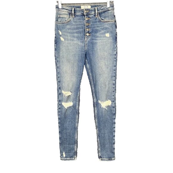 Free People Jeans Womens 27 Blue Sabrina Distressed Skinny Button Fly High Rise - Picture 1 of 16